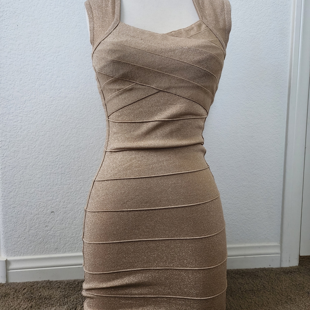 Forever 21 Tan Ruched Bodycon Mini Dress